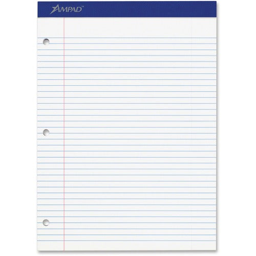 Tops  Dble Sheet Pad, Medium Rule,3-Hole,100 Sht,8-1/2"x11-3/4",WE