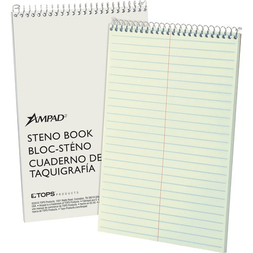 Tops  Steno Book, 15 lb., Gregg Ruled, 60 Sheets, 6"x9", GN Tint