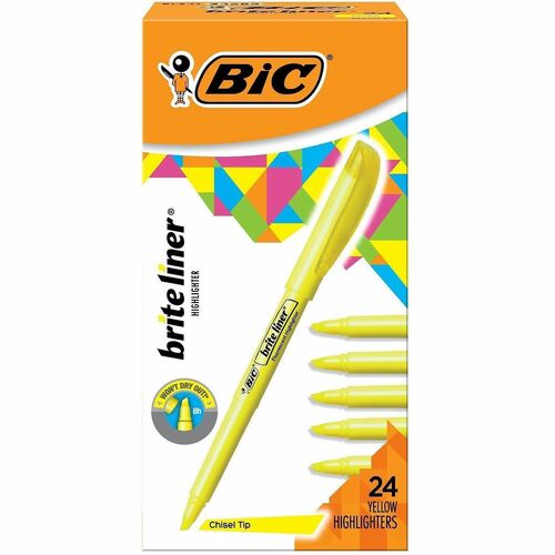 Bic  Pocket Highlighter, Chisel Tip, 24/BX, Yellow