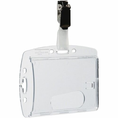 Durable Office Products  ID Card Holder, w/Strap, Shell-Style, Vert/Hor, 25/BX, Clear
