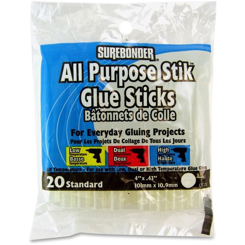FPC Corporation  All Purpose Standard Glue Sticks, 4", 20/PK, Clear-FPRDT20