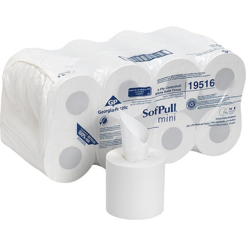 Georgia-Pacific  Centerpull Bath Tissue,SofPull,Mini,500Sht,2-Ply,16/CT,WE-GPC19516