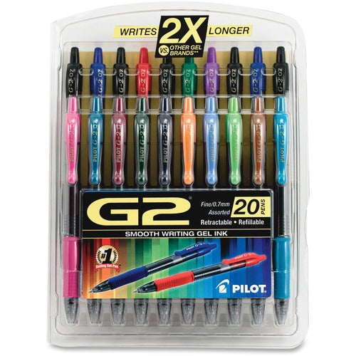 Pilot  G2 Pens, Gel, .7mm, 20/PK, Assorted