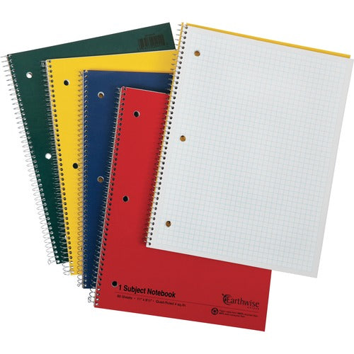 Tops  Wirebound Notebook, Quad Rld, 3-H, 8-1/2"x11", 80Shts, Ast