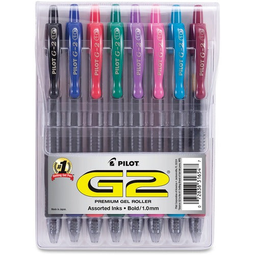 Pilot  Gel Pens, Retract, Rub Grip, 1.0mm, 8/PK, CL Barrel/Ast Ink