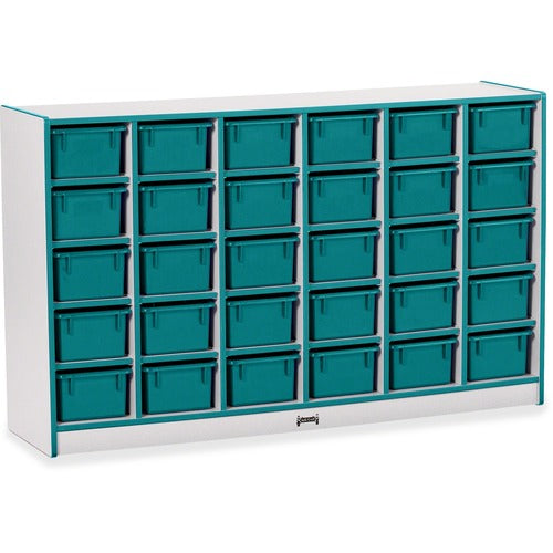 Jonti-Craft, Inc.  Cubbie Storage Unit,w/30 Bins,29.5"x48"x15",Teal Edge/Trays