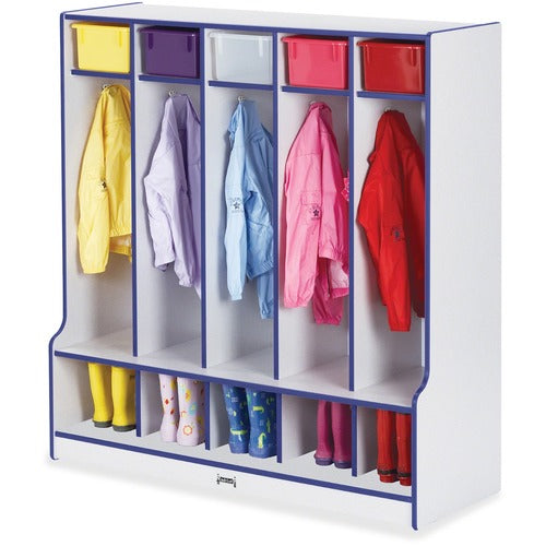 Jonti-Craft, Inc.  Coat Locker,5 Section,Step,50-1/2"x48"x17-1/2",GY/Blue Edge