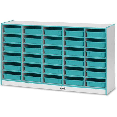 Jonti-Craft, Inc.  Paper Tray Storage,30 Bins,35.5"x60"x15",Teal Edge/Trays