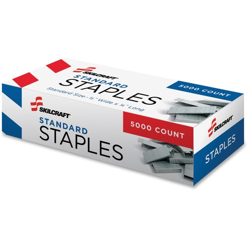 SKILCRAFT  Standard Staples, 210/Strip, 1/2"x1/4", 5000/BX, Silver