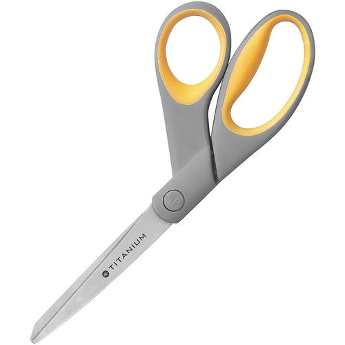 SKILCRAFT  Titanium Scissors, 8", Bent, Gray/Yellow