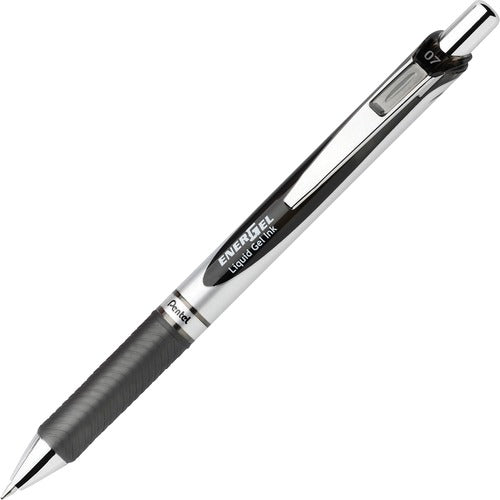Pentel  Gel Pen, Retractable,Metal Tip,0.7mm,1 DZ,Black Barrel/Ink