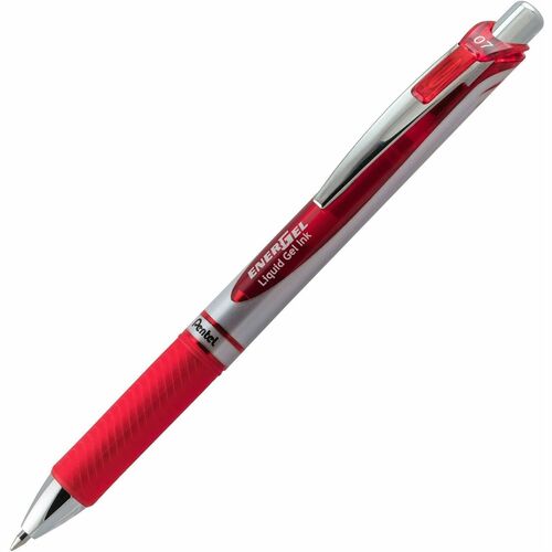 Pentel  Gel Pen,Retractable,Metal Tip,0.7mm,1 DZ,Red Barrel/Ink