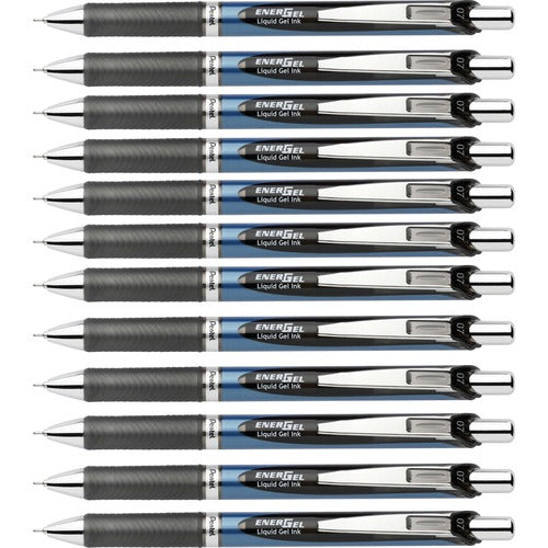 Pentel  Gel Pen,Retractable,Metal Tip,0.7mm,1 DZ,Black Barrel/Ink