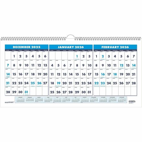 House Of Doolittle  Wall Calendar, 3-Mth, Horz,14Mths Dec-Jan, 17"x8", BE-HOD3647