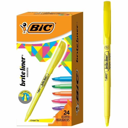 Bic  Pocket Highlighter, Chisel Tip, 24/ST, Assorted