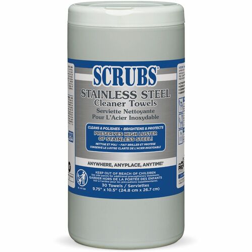 ITW Pro Brands  Stainless Steel Clnr Towels,Lemon,9-3/4"x10-1/2",30/Tub,YW