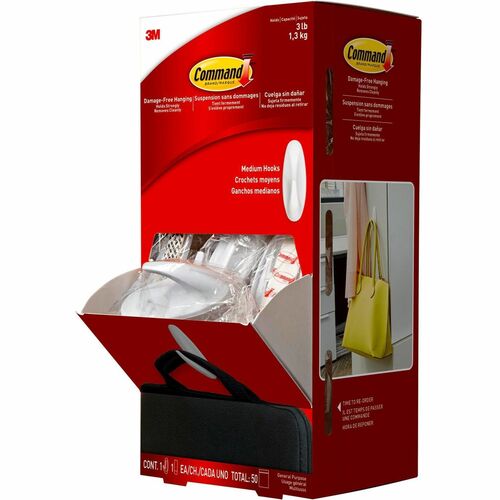 3M  Strip Hooks,w/Adhesive Strips, Medium, 3 lb Cap, 50/CT, WE