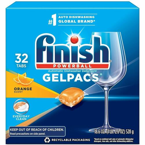 Reckitt Benckiser  Dish Detergent, Finish, Orange, 1.3oz, 32/BX, Orange