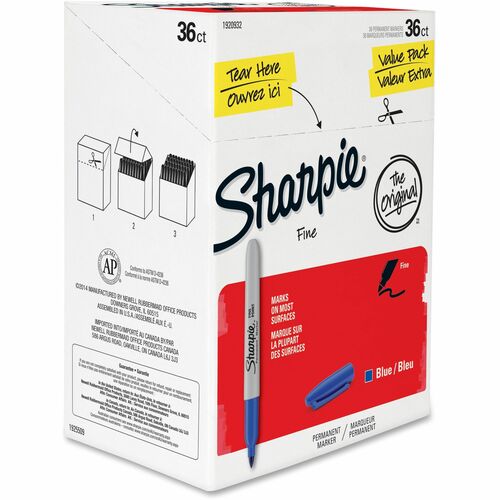 Newell Brands  Permanent Marker, Sharpie, Fine Point, 36/BX, Blue