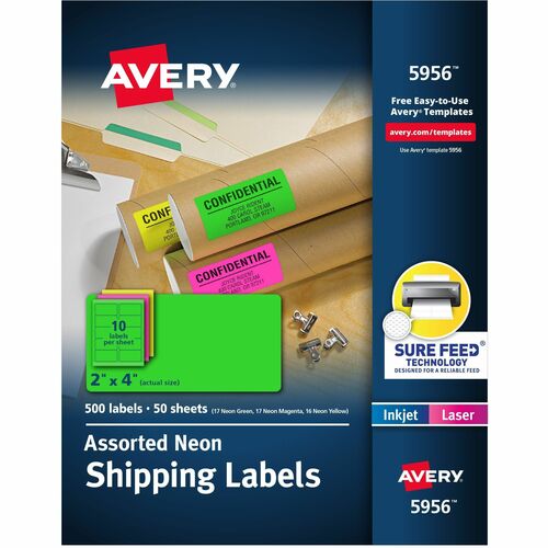 Avery  Shipping Labels,10UP,2"x4",50Shts,500Lbls/BX,NE/Ast
