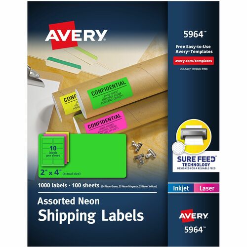 Avery  Shipping Labels,10UP,2"x4",100Shts,1000Lbls/BX,NE/Ast
