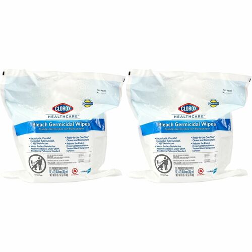 Clorox Company  Germicidal Wipes, w/Bleach, 110 Wipes/Refill, 2/CT, White