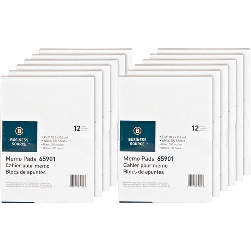 Business Source  Memo Pads, Unruled, 15lb., 4"x6", 100 Sheets,1 DZ,12DZ/CT,WE