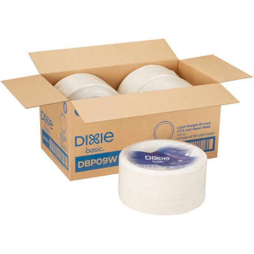 Dixie Foods  Paper Plates, 8-1/2", 125/PK, 4PK/CT, White-DXEDBP09WCT