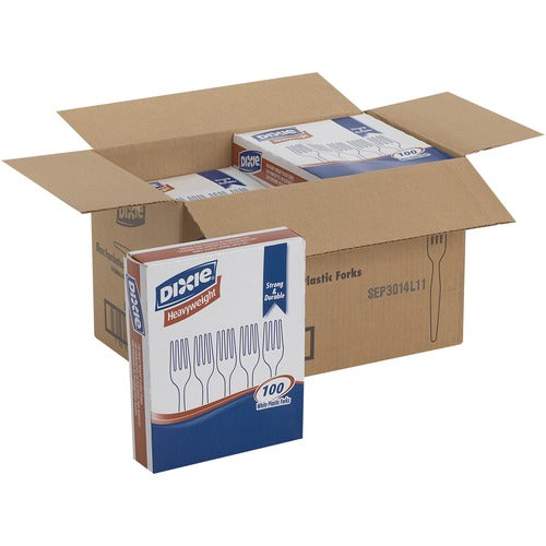 Dixie Foods  Forks, Plastic, Heavyweight, 7-1/10" L, 100/BX, 10BX/CT, WE-DXEFH207CT