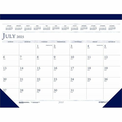 House Of Doolittle  Academic Desk Pad, 17"x22', 14Mths Jul-Aug, Blue-HOD155