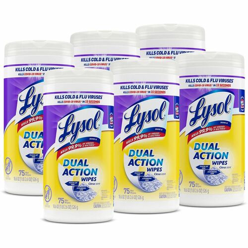 Reckitt Benckiser  Wipes, Disinfecting, Dual Action, Citrus, 75 Wipes, 6/CT, WE