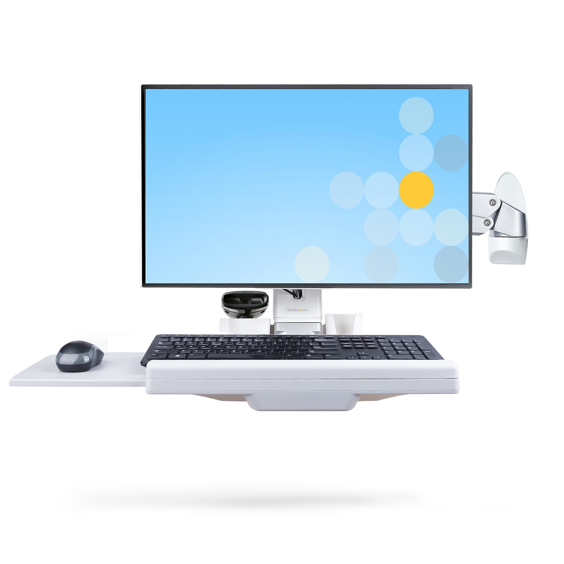 StarTech.com Wall Mount Workstation, Full Motion Sit Stand Desk w/ Height Adjustable VESA Monitor Arm & Keyboard Tray, Ergonomic Wall Mounted Computer Workstation, Single 27"/32" Display