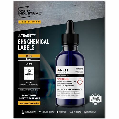 Avery  Labels, GHS Chemical, Laser, 2"x2", 600/BX, White