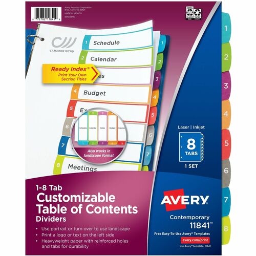 Avery  Ready Index Dividers, 8-Tabs, 1 Set, Multi