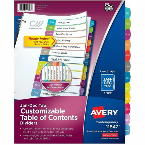 Avery  Ready Index Dividers, Jan-Dec Tabs, 24/ST, Multi