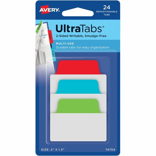 Avery  Tabs, Repositionable, 2-Sided, 2"x1-1/2", 24/PK, Primary AST