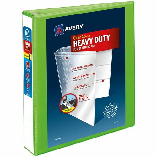 Avery  View Binder, DuraHinge, 1-1/2", 8-1/2"x11", Chartreuse