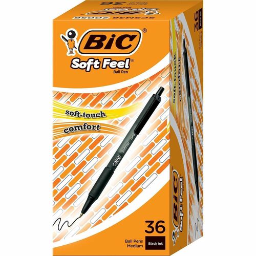 Bic  Retractable Ballpoint Pen, Med Pt, 36/BX, Black Barrel/Ink
