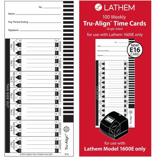 Lathem  E16 Time Cards f/1600E, 100/PK, WE