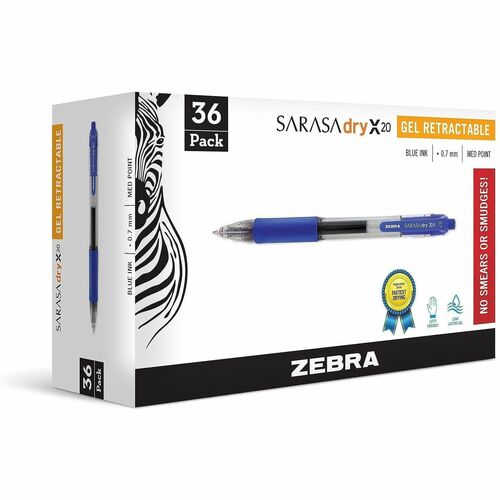 Zebra  Gel Pens, Retractable, Value Pack, .7mm, 36/PK, Blue Ink