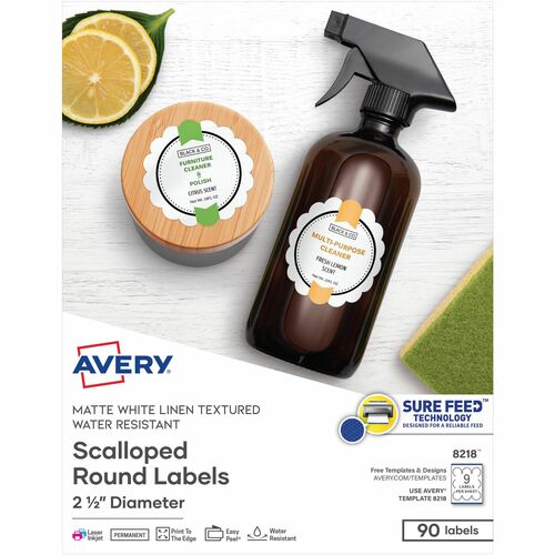 Avery  Textured Scallop Round Labels, 2-1/2" D, 90/PK, WE