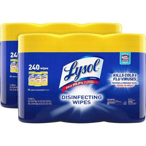 Reckitt Benckiser  Lysol Disinfecting Wipes, Lemon, 80 Wipes/Canister, 6/CT, WE