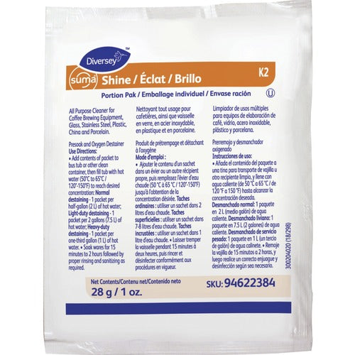 Diversey Care  Suma Shine Portion Pak, 28g, 100/CT, White-DVO94622384
