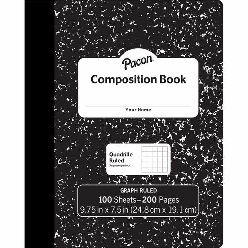 Pacon  Composition Book, 9-3/4"x7-1/2", 1/5" Quad, 100Shts, BKME