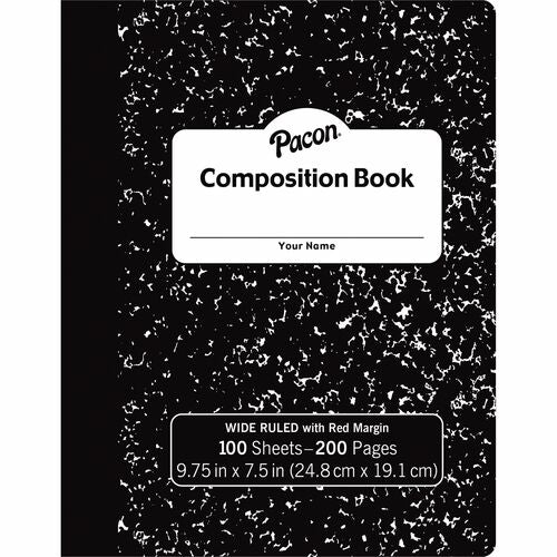 Pacon  Composition Book,3/8" Rld,100Shts,9-3/4"x7-1/2",BK/Marble