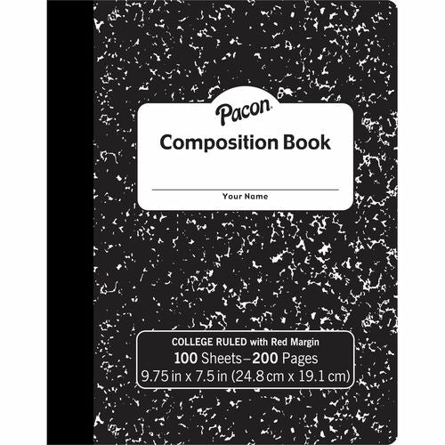 Pacon  Composition Book,Rld,Hrd-Cvr,100Shts,9-3/4"x7-1/2",BKME