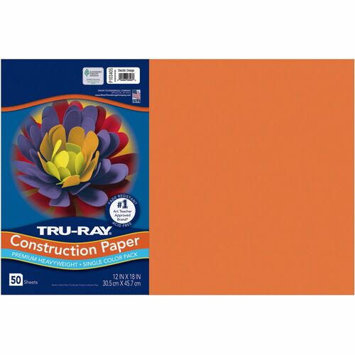 Pacon  Construction Paper, 76 lb, 12"x18", 50/PK, Elec Orange