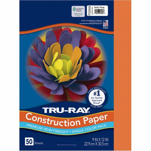 Pacon  Construction Paper, 76 lb, 9"x12", 50/PK, Elec Orange