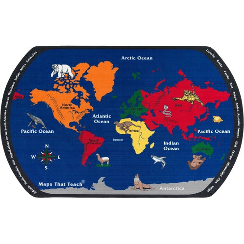 Flagship Carpets, Inc.  Maps That Teach Rug, 7'x6"x12', Multi-FCIFE12244A