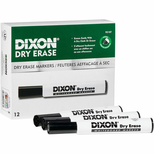 Dixon Ticonderoga Company  Dry-Erase Markers, Wedge Tip, 1 DZ, Black